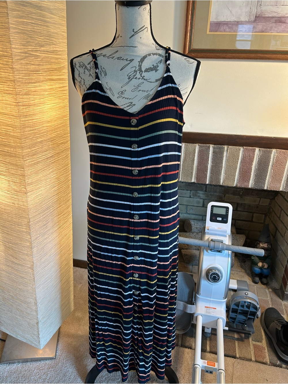 LOFT Navy Striped Button-Front Maxi Dress
